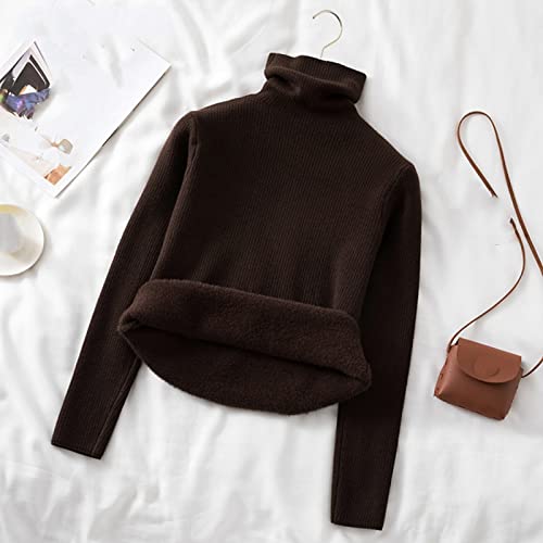 Winter Damen Pullover - Modischer Damen Rollkragenpullover Plus Samtgepolsterter Winter Warmer Basic Strickpullover Schlankes Fleece Weicher Stretch Einfarbig Weihnachten Geburtstagsgeschenk,Kaffee Cover