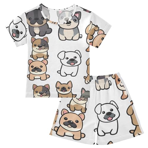 Summer Pajama Set Little Cute Dogs, Short Sleeve Sleepwear Nightwear
