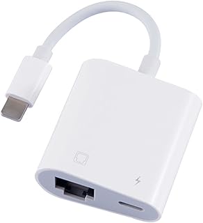 Ethernet Adapter for IOS, 2 in 1 RJ45 Ethernet LAN Network Adapter with C-harge Port Compatible with iPhone/iP@d/iP0d, Plug and Play, Supports 100Mbps Ethernet Network