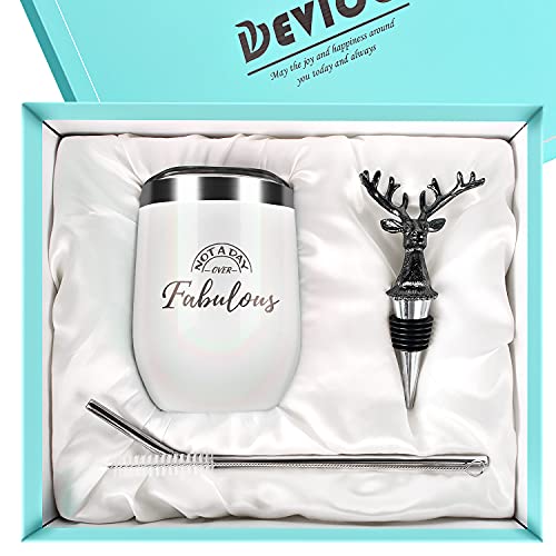 Stemless Wine Tumbler Gift Box Set, with Reusable Straw, Brush, Wine Bottle Stopper, Thermal Insulation Tumblers for Wine, Coffee, Cocktails, Champaign