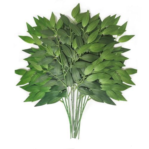 FUNORNAM 20Pcs Italian Ruscus Greenery Stems 18 Artificial Silk Greenery Leaves for DIY Bouquet Filler Table Centerpieces Home Indoor Decor