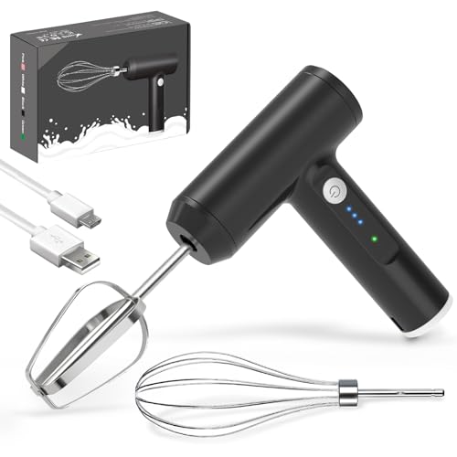 Bvooyiee Electric Whisk,Cordless Hand Mixer with 3-speed Self-Control,Portable USB Rechargeable Handheld Small Mixers 304 Stainless Steel Beater & Balloon Whisks,for Baking,Mixing,Cookies,Cake,Black