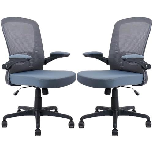Image of CLATINA Ergonomic Office Desk Chair, Office Guest Chair Reception Mid Back Mesh Office Chair Ergonomic Swivel Grey Mesh Computer Chair Flip Up Arms with Lumbar Support Adjustable Height Task Chair