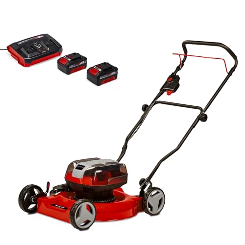 Einhell Akku-Rasenmäher GE-CM 36/48 Li M Power X-Change (Li-Ion, 36 V, Double Twin-Pack-Technologie, Mulchrasenmäher, Highwheeler, bürstenloser Motor, inkl. 2x 4 Ah Akku und Twincharger)
