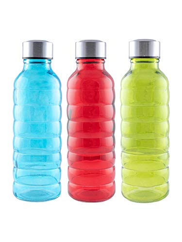 Image of White Gold Glass Water Bottle for Fridge Multi Colors 500 ml, Set of 3