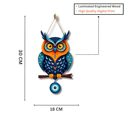 Image of GiftOday Owl Shape Wooden Wall Hanging For Home Decor | Evil Eye Decoration Livingroom, Bedroom | Modern Artwork | Designer Mdf Item | Wall Hanging Ornament Door Decorative (18 x 30 CM)