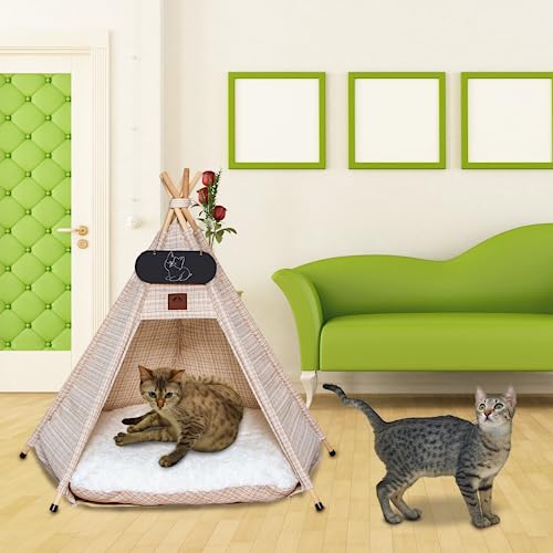 Mooipet Tipi tent voor huisdieren met dubbelzijdig kussen, huisdiertent voor honden/katten, huisdierenhok, afneembaar en wasbaar, hondenhuis voor cavia's, konijnen, hamsters, kittens, 60 x 60 x 70 cm - Afbeelding 6