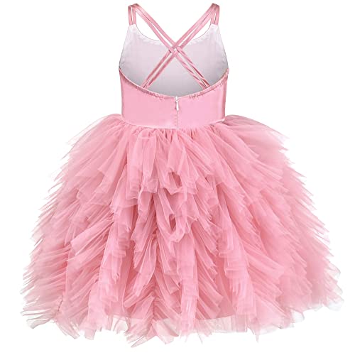 Sunny Fashion Girls Dress Spaghetti Tutu Ballet Ruffle Cake Dress Off White2