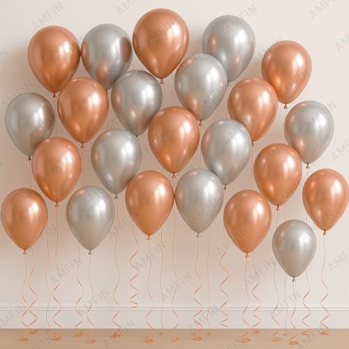 AMFIN (Pack of 20) 10 inch Metallic Chrome Balloons. Birthday, Anniversary Decoration Items - Rose Gold, Silver - Image 5