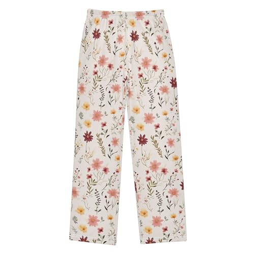Boho Floral Garden Flower Long Pajama Pants Elastic Waist PJ Bottoms with Pockets S A1110142