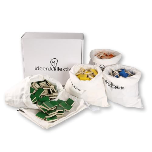 ideen.kollektiv Team Domino – 1000 Domino-Steine in 4 Farben aus Holz – Hochwertiges Dominospiel für Teambuilding & Zusammenarbeit – Perfekt für Workshops, Events & kreative Gruppenaktivitäten