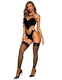 RSLOVE Fishnet Bodystocking for Women – Sleeveless Halter One Piece Lingerie High Stretch Footless Design One Size Black