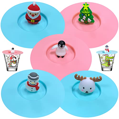 SUNSK Tapas de Silicona Navidad Tazas Tapa Papá Noel Tapa de Silicona Arbol Navidad Muñeco de Nieve Tapadera para Taza Reutilizables Antipolvo Cover