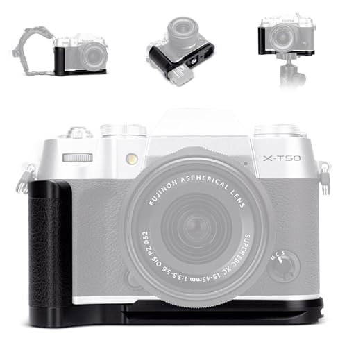X-T50 Handgrip,L-Shape Bracket Handle for Fujifilm X-T50 XT50 Camera with Built-in Arca Quick Release Plate & Battery Compartment Opening,X-T50 Hand Grip Holder Anti-Slip Pads Design - Black