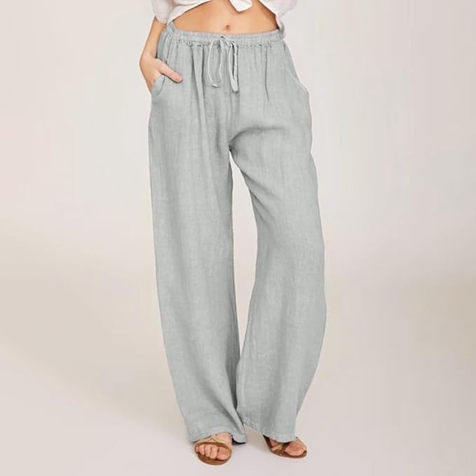 Women's Casual Drawstring Wide-Leg Long Pants Summer Plus Size Casual Palazzo Pant Comfy Lounge Joggers Trousers2