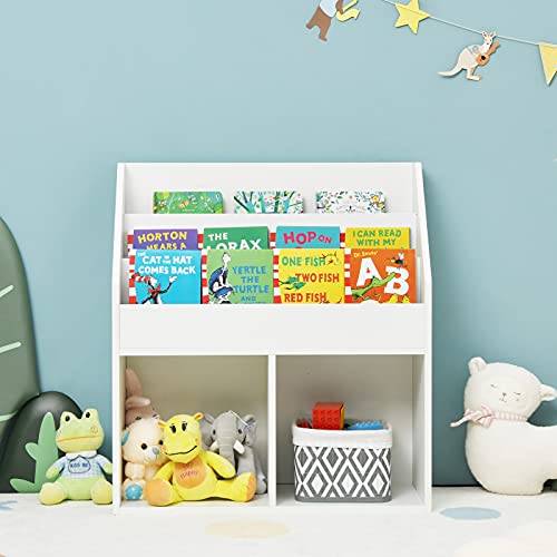 Costzon Kids Bookshelf, Wooden Toy Storage Cabinet Organizer With Shelves & 2 Large Cubes, 2-In-1 Children Bookcase Display Sling Book Rack For Kids Room, Bedroom, Nursery, Kindergarten (White) #TOP1