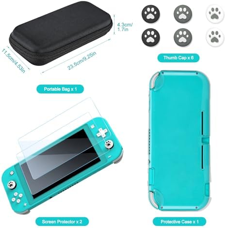 innoAura Switch Lite Case 12-in-1 Accessories Bundle for NS Switch Lite (2019), with Protective Carrying Case, Hand Strap, Screen Protector & Cute Thumb Grips, Black - 1