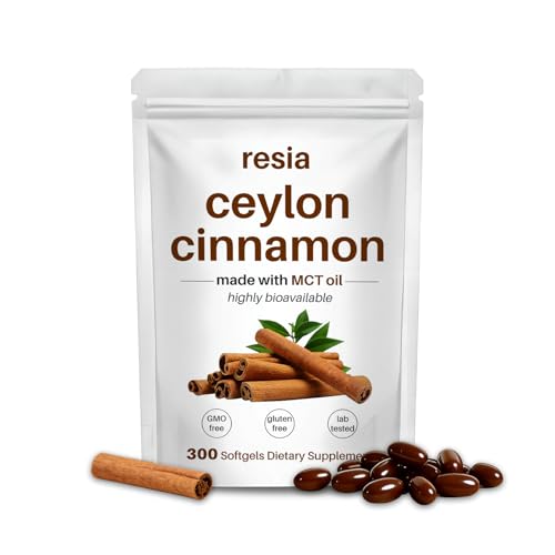 RESIA Ceylon Cinnamon Softgels with MCT Oil Herbal Cinnamon Extract for Daily Wellness Support Non-GMO Gluten Free 300 Softgels