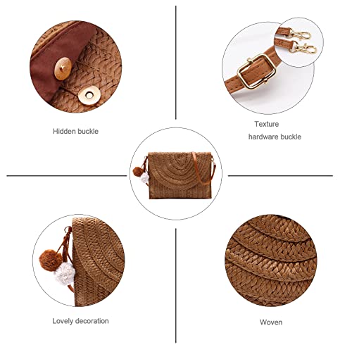 Image of Women Straw Crossbody Handbag, 10.63 x 7.87in, Detachable Strap