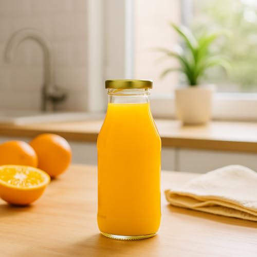 Flaschenland Lot de 48 bouteilles en verre de 250 ml avec couvercles à visser et large ouverture, idéales pour remplir des jus chauds et froids, smoothies, lait, thé, vinaigrette ou sauces – vue 2