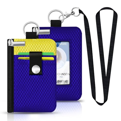 Image of Minimalist RFID Blocking Small Wallet with ID Window,WaterResistant Zip Id Case Wallet with Lanyard Keychain for Cards,Cash,Travel,Women,Men (Sapphire Blue /Lemon Yellow)