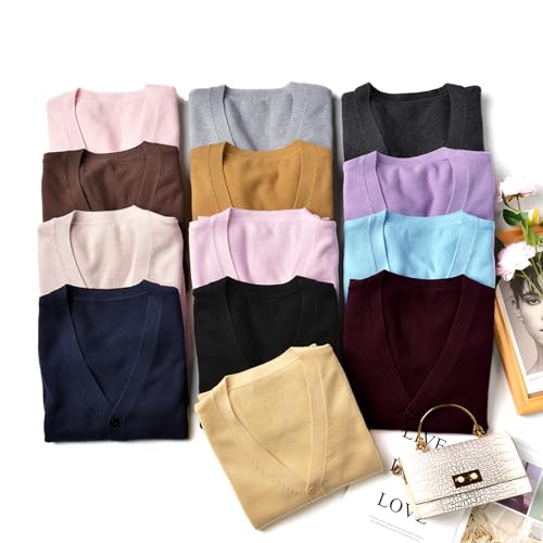Image of Blostirno Women's Cardigan School Uniform Sweater Cardigans V-Neck Long Sleeve Button Down Knit with Pockets