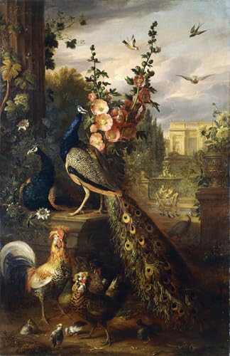 Tableau Deux paons sur un socle en pierre Jakob Bogdani impression toile 60x90cm
