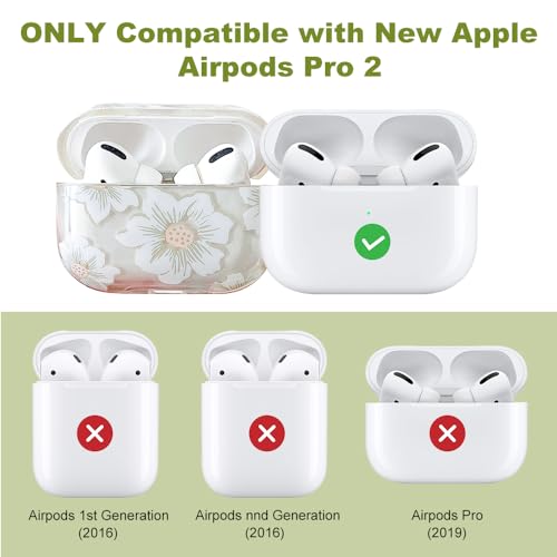 MINSCOSE for AirPods Pro 2 Clear Case,Cute Cartoon Flower Pattern Design with Floral Keychain,Soft TPU Protective Shockproof Case for Airpods Pro 2nd Generation for Girls Women-White
