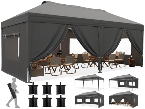 Image of Quictent 3x6m Pop Up Gazebo with Central Lock, Heavy Duty Outdoor Canopy Tent with Mesh Window Sides, Portable Event Shelter for Backyard, Parties, Camping-Grey