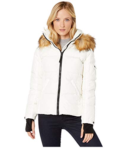 S13 Women's Kylie Down Puffer Jacket with Faux Fur Trimmed Hood, White, Large