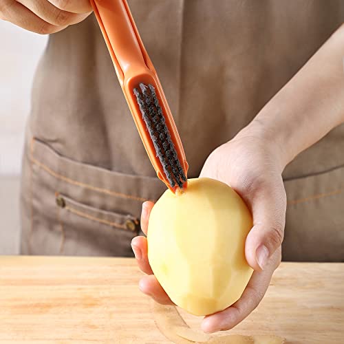 Hammer Iron Alley Vegetable Peeler, Potato Peelers For Kitchen, 3In1 Multi-Functional Peeler Set Of 9 (3Pcs 3Pcs Scrub Cleaner Brush With Sheath), Color Space Saving Design., Red/Green/Yellow #TOP4