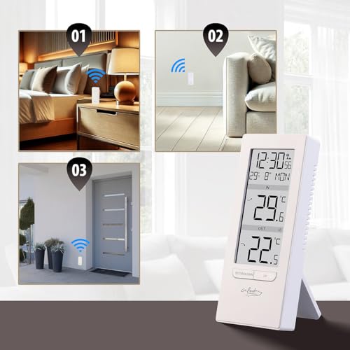 infactory Thermometer: Digitale Temperaturstation mit Innen-/Außenthermometer, Funkuhr, weiß (Thermometer...