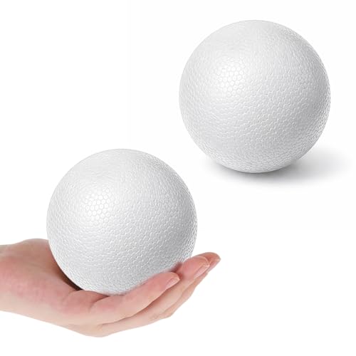2 Pack White Polystyrene Craft Balls 4 Inch Foam Balls for Crafts Smooth Round Ornament Ball for Easter Art Craft Household School Projects Christmas Party Decorations Weddings Gathering