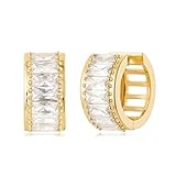 MYEARS Women Gold Earrings Huggie Chunky Hoop Baguette Cubic Zirconia 14K Gold Plated Small Simple Hypoallergenic Everyday Jewelry