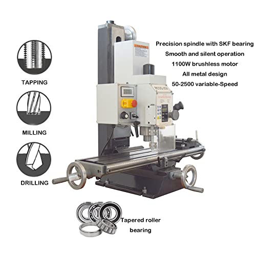 INTBUYING Mini Milling Drilling Machine R8 Benchtop Mill Drill Machine 7"X27" Precision Hobby Micro Milling Machine 1100W 50-2250rpm Variable Speed with Accessory R8 Tapper and Bench Clamp 110V - Image 6