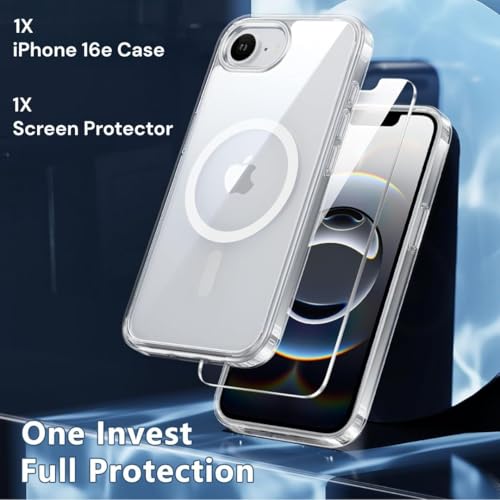 Image of Back Cover Case + Screen Protector for Apple iPhone 16e | Mag-Safe Compatible | Transparent Mobile Phone Back Cover Case for i Phone 16e | i Phone 16 e TPU Transparent Back Case Cover
