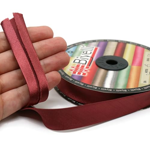 Image of Fold Satin Bias Tape - 99+ Colors - 3 /4 Inches Wide - 27 Yards - Fold Satin Binding Bias Ribbon Fabric Piping Bias Binding Tape for Sewing Clothing DIY (59. Burgundy Swiss) BYS59