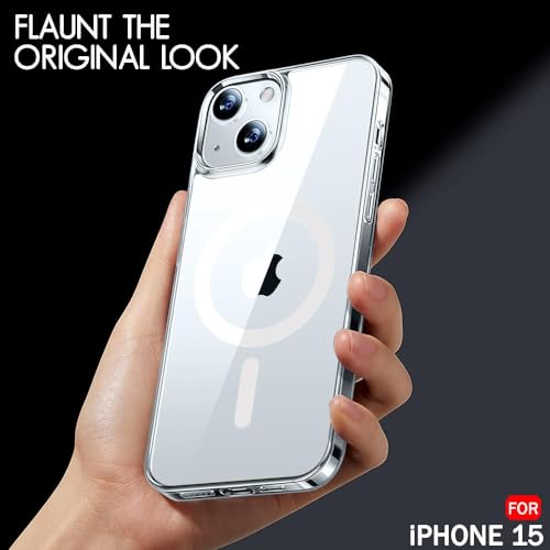Image of DARKFIT Back Cover Case Compatible with iPhone 15 | Mag-Safe Magnetic Cover TPU + Poly Carbonate Ultra Hybrid Camera Bump Protection | Wireless Charging | Color Clear Transparent | Pack of 1