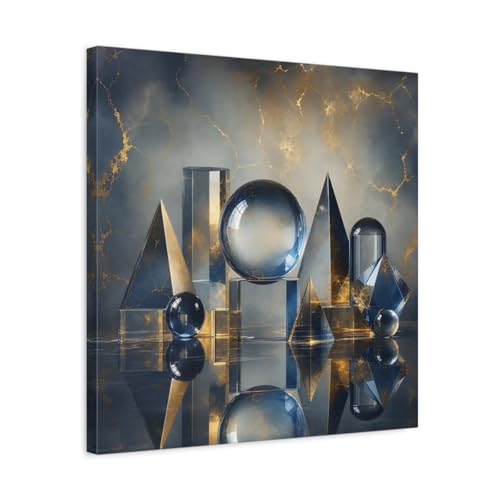 Tableau bleu et or de 50x50 cm avec motif géométrique abstrait