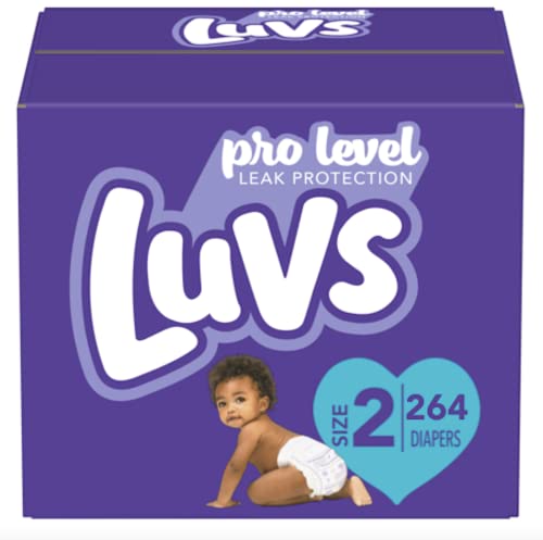 Diapers Size 2, 264 Count - Luvs Pro Level Leak Protection Hypoallergenic Disposable Baby Diapers for Sensitive Skin (Packaging May Vary)
