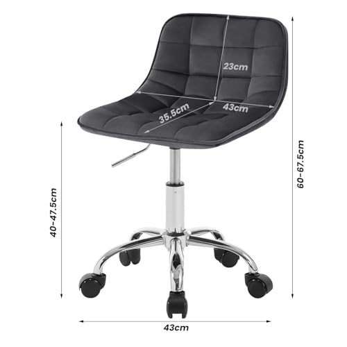 WOLTU Silla de Oficina, Taburete Tocador Giratorio, Silla Ergonómica Escritorio con Respaldo, Taburete Bajo con Asiento Ajustable de Altura, Asiento Tapizado en Terciopelo, Gris Oscuro - imagen 3