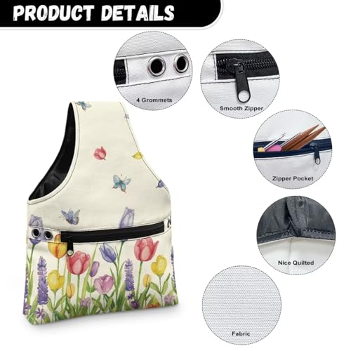 Image of KUIFORTI Floral Knitting Yarn Bag, Yarn Bags for Crocheting on The Go Crochet Organizer Storage Bag, Yarn Tote for Crochet Accessories, Knitting Needles, Fit for Women Girls at Home Travel, Small Size