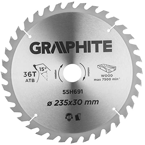 GRAPHITE Lame de scie circulaire 235x30 mm, Widia | pour bois, panneaux de particules, MDF | Bagues de réduction en set | 36 dents