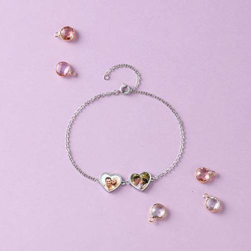 Personalized Photo Charm Bracelet for Women - Heart Locket Bracelet for Women Engraved Name Link Charm Bracelet with Simulated Birthstone Adjustable Chain for Mom BFF Girls Lovers Birthday Gift4