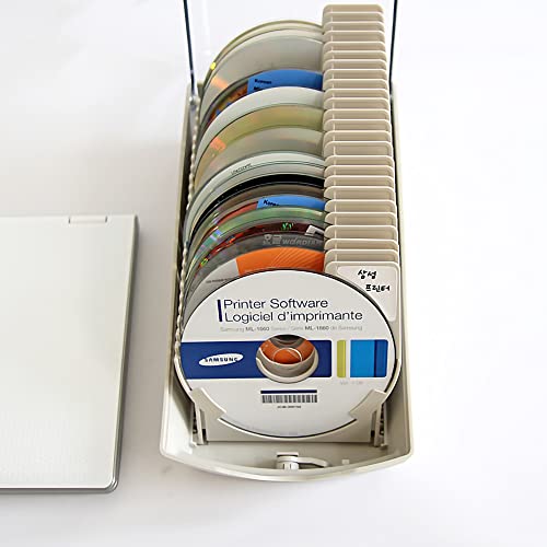 Tishled Cd Case, 50 Capacity Cd/Dvd Storage Holder Lockable Hard Plastic Protective Disc Organizer Display Box With 2 Lock Keys And Sticker Labels Portable For Home, Car, Travel, Work (Ivory) #TOP5