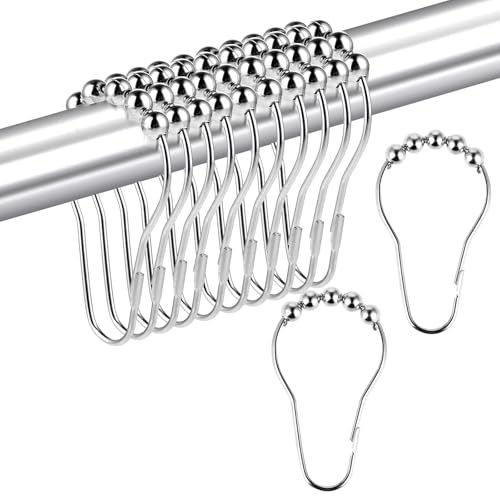Fogcosy 14 Pcs Stainless Steel Shower Curtain Hooks with Roller Balls, Rust-Resistant, Heavy-Duty Closure, Suitable for Standard Bathrooms