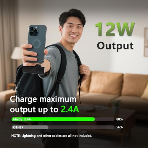 Image of Miady 12-Pack Mini Portable Charger Built-in USB C Connector Power Bank | 5000mAh丨Lightweight丨for Backpack Travel丨Compatible with iPhone 17 Galaxy Android丨Ultra-Compact丨Flight-Safe丨18Wh丨6 colors