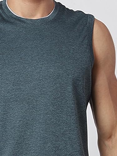 Image of Men's Lycra Blend Sleeveless Fitness Tanks Top for Quick Dry in Muscle Workout, Causal Running, Exercise Training, Swimming Vest