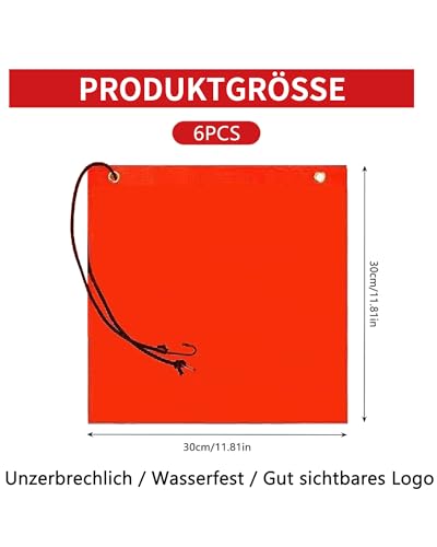 Rote Fahne Uberlänge Warntafel Fahrradträger: 6 Stück 30x30cm PVC Rote Sicherheitsflaggen mit Seil für LKW Anhänger Transporte Bauarbeiten Fahrer Schutz