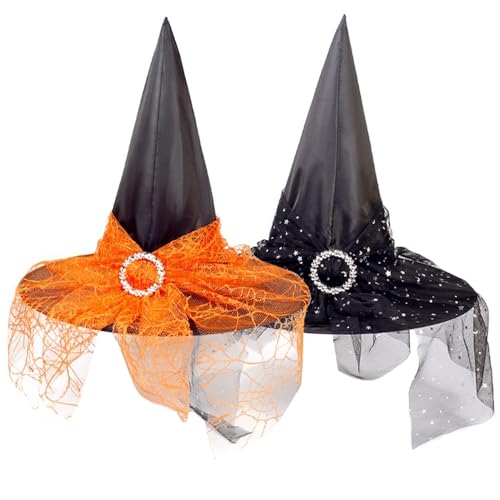 IBLUELOVER - IBLUELOVER Chapeau de Sorcière Chapeaux de Magicien Chapeau Pointu Motif Araignée Accessoire Déguisement Costume Fantaisie pour Halloween Mascarade Fête Carnaval Anniversaire (orange+noir) - -45%